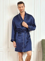 [Donkerblauw] SilkSilky-NL Pure Silk 3/4 Mouw Mens Robe 001