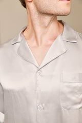 [Grijs] SilkSilky-NL Lange Mouw Notchkraag Heren Pyjama Set 006