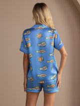 [Blauwe Vis] SilkSilky-NL Short Sleeve Lapel Collar Dames Pyjama Set 002