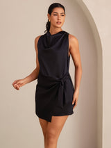 [Zwart] SilkSilky-NL Sleeveless Cowl Neck Jurk 004