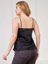 [Zwart] SilkSilky-NL Spaghetti Bandjes V Hals Grote maten Cami-Top 002