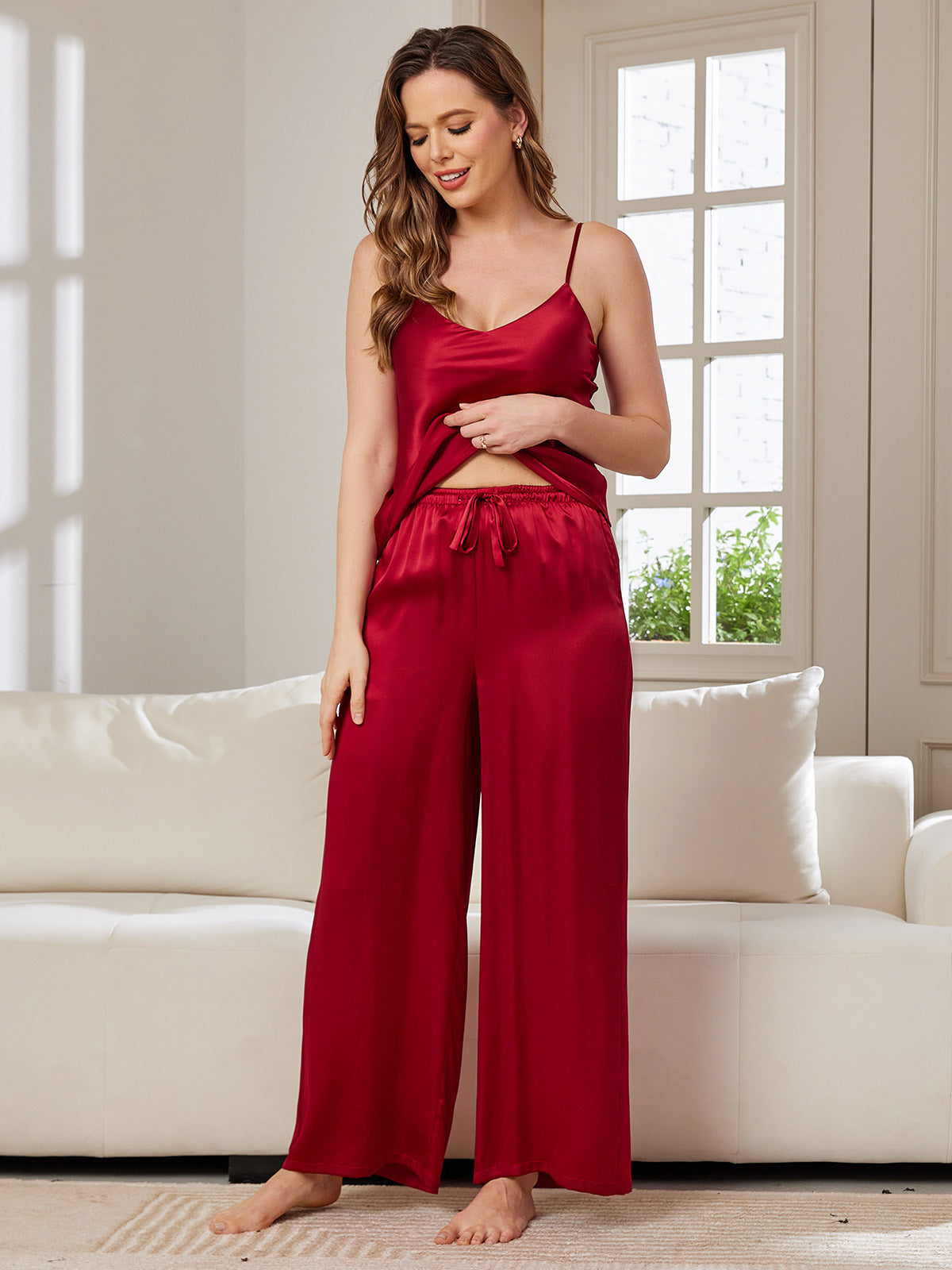 [Wijn] SilkSilky-NL V-Hals Cami-Set 005