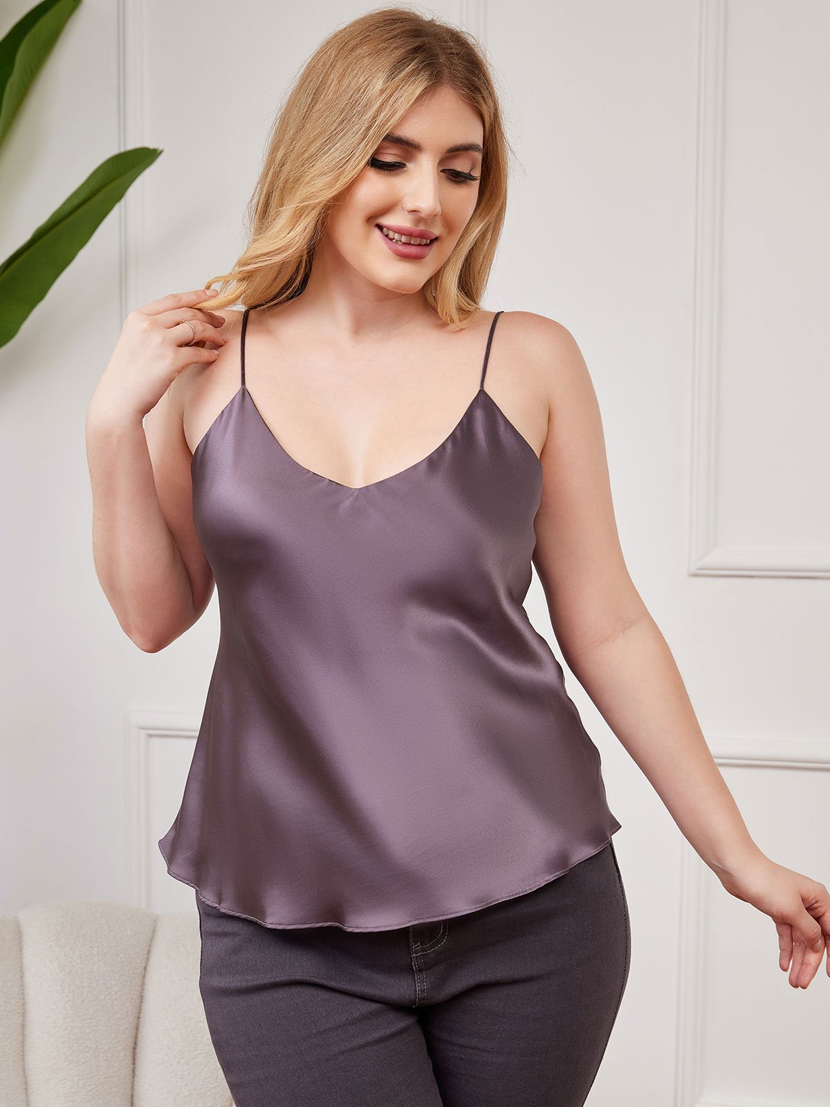 SilkSilky-NL Diepe V-Hals Grote maten Cami-Top PaarsGrijs 003