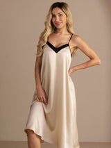 [Rijstbeige] SilkSilky-NL V Neck Nachthemd 006