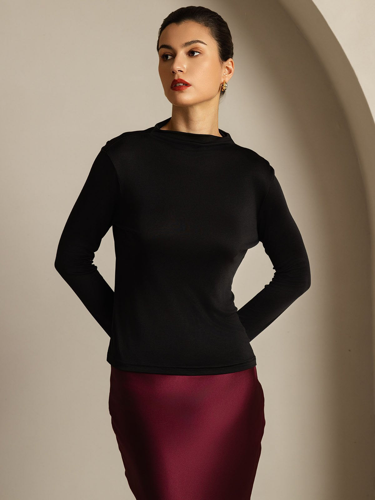 [Zwart] SilkSilky-NL Zijde Womens T-Shirt 008