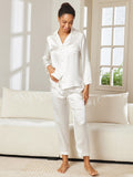 SilkSilky-NL Lange Mouw Revers Dames Pyjama Set Wit 002