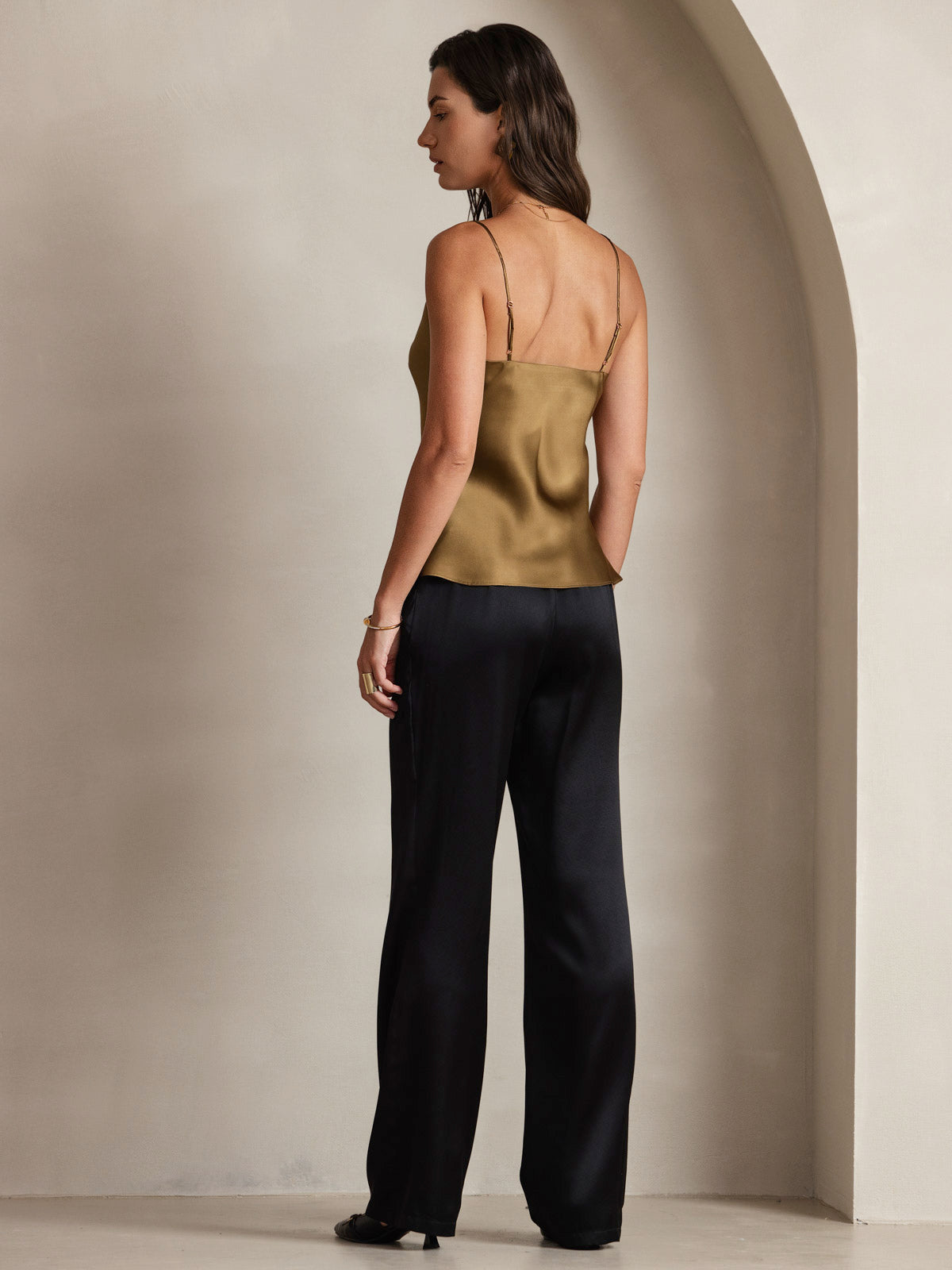 [Koffie] SilkSilky-NL V-Hals Cami-Top 002