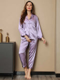 SilkSilky-NL Lange Mouw Revers Dames Pyjama Set Lavendel 003