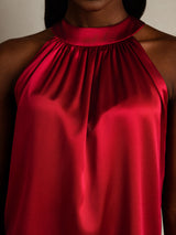 [Wijn] SilkSilky-NL 19Momme Mouwloos Halter Dames T-Shirt 008