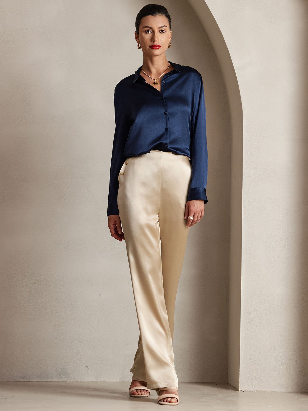 [Champagne] SilkSilky-NL 19Momme Zijde Womens Pants 001