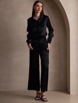 [Zwart] SilkSilky-NL Long Sleeve Lapel Collar Dames Blouse 007