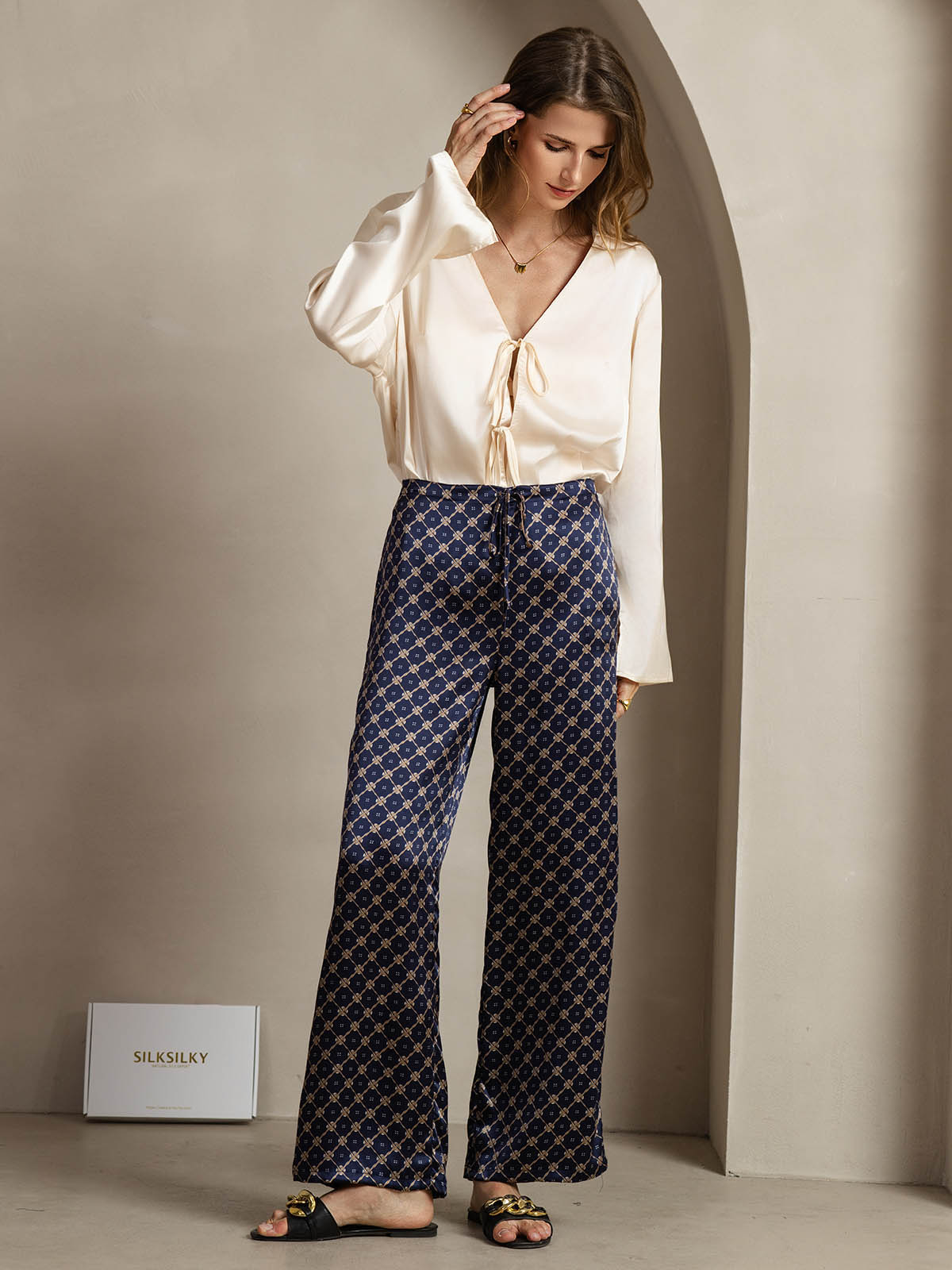 [Marine Ketting] SilkSilky-NL 19Momme Zijde Womens Pants 003