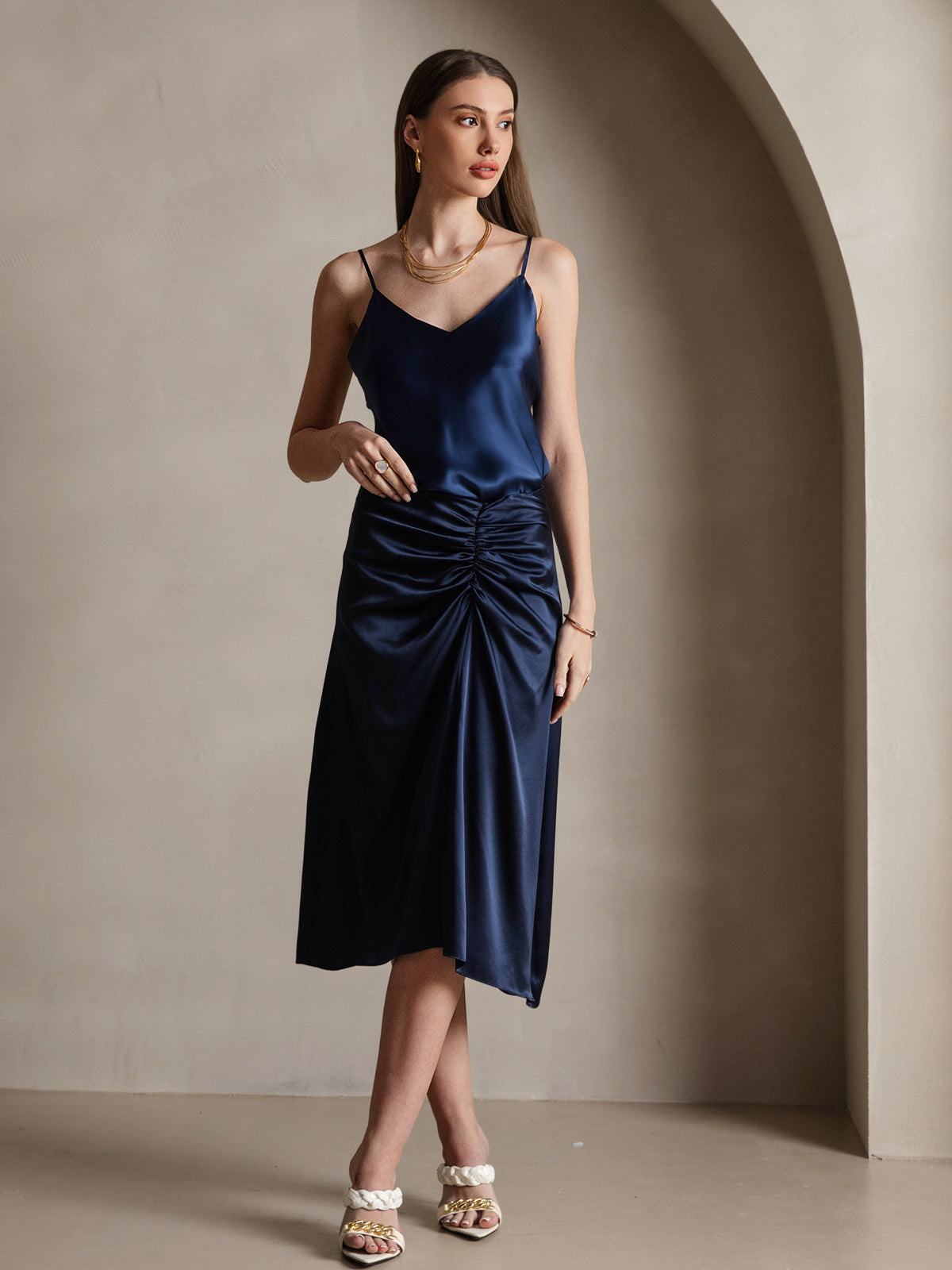[Donkerblauw] SilkSilky-NL V-Hals Cami-Top 005