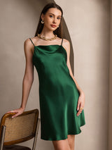 [Groen] SilkSilky-NL Spaghetti Strap Cowl Neck Jurk 004