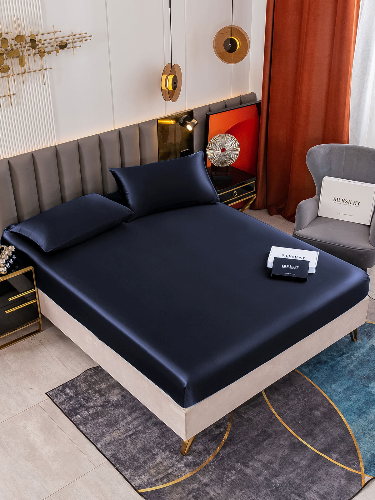 [Donkerblauw] SilkSilky-NL 19Momme Bedding Set 001