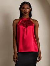 [Wijn] SilkSilky-NL 19Momme Mouwloos Halter Dames T-Shirt 003