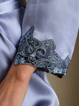 [Staal Blauw] SilkSilky-NL 3/4 Sleeve V Neck Nachthemd&Kamerjas Set 006