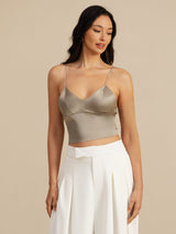 [Khaki] SilkSilky-NL Spaghetti Strap V Neck Cami-Top 003