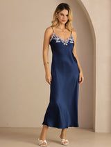 [Blauw] SilkSilky-NL Spaghetti Strap V Neck Jurk 005