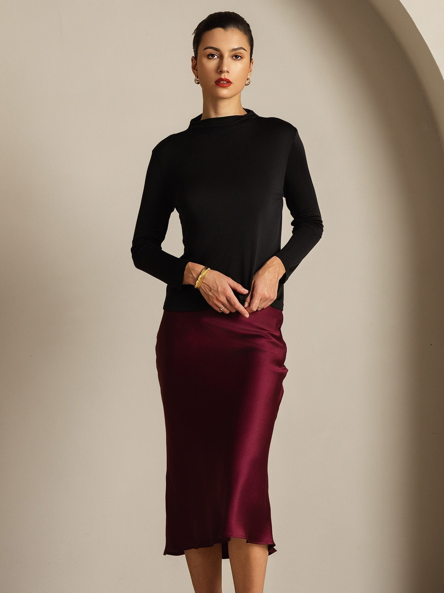 [Zwart] SilkSilky-NL Zijde Womens T-Shirt 007