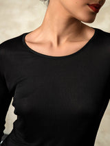 [Zwart] SilkSilky-NL Lange Mouw Ronde Hals Dames Lange Onderkleding 005