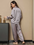 SilkSilky NL Pure Silk Lange Mouw Revers Dames Pyjama Set Grijs 002