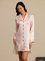 [Roze] SilkSilky-NL 19Momme Lange Mouw Notchkraag Slaap Hemd 003