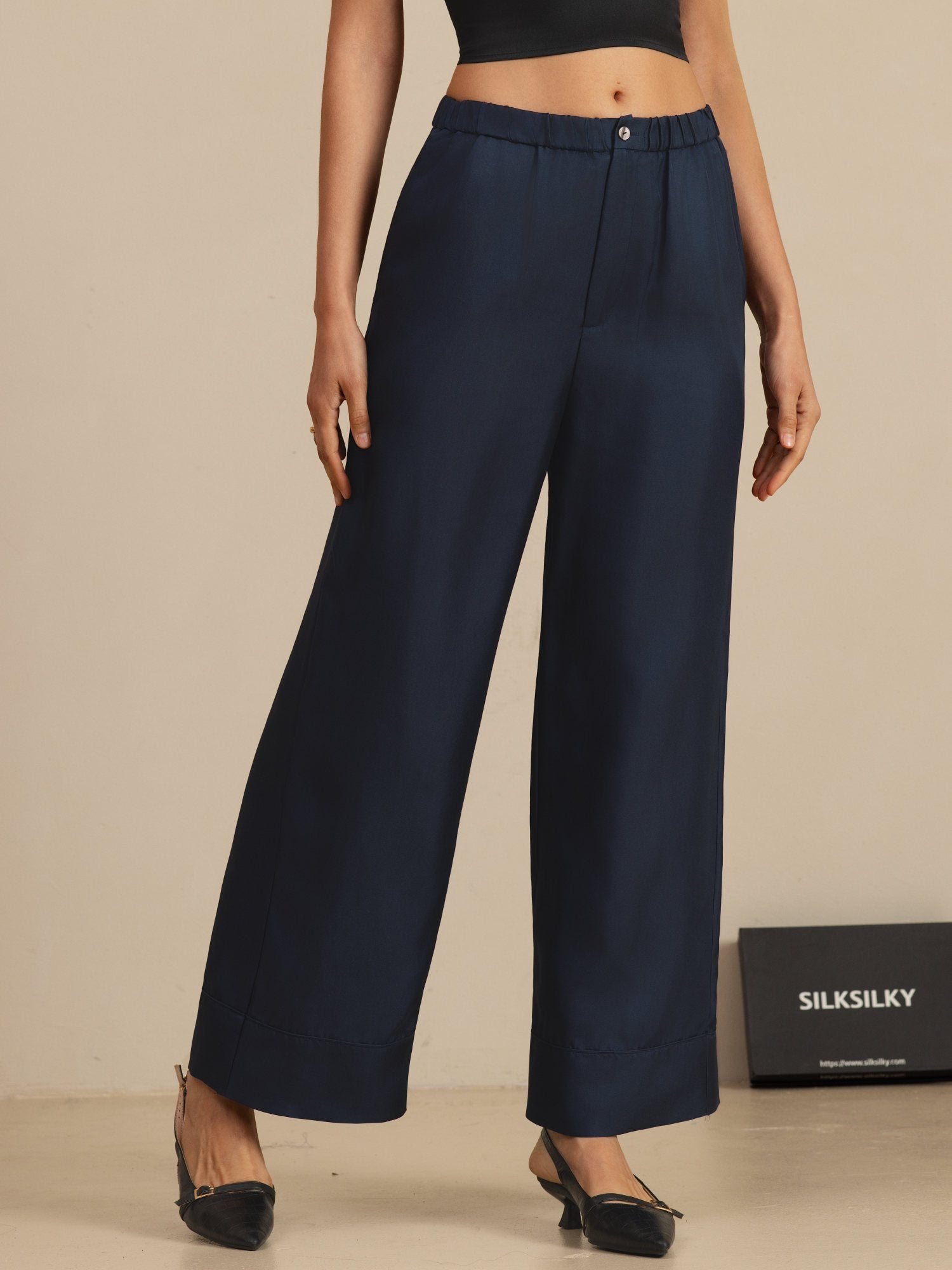 [Donkerblauw] SilkSilky-NL 18Momme Womens Pants 003