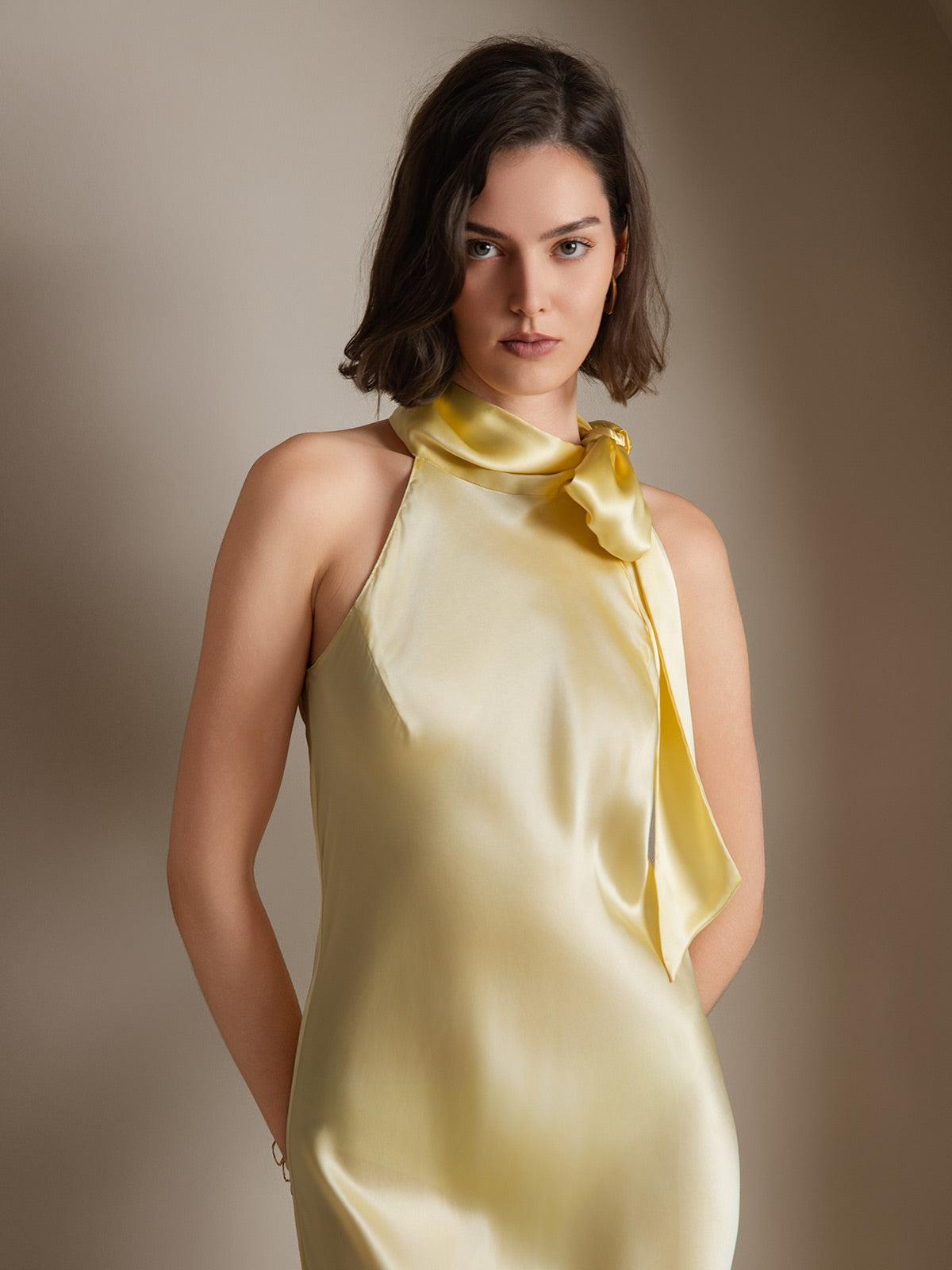 [Lichtgeel] SilkSilky-NL 19Momme Zijde Mouwloos Dress 004