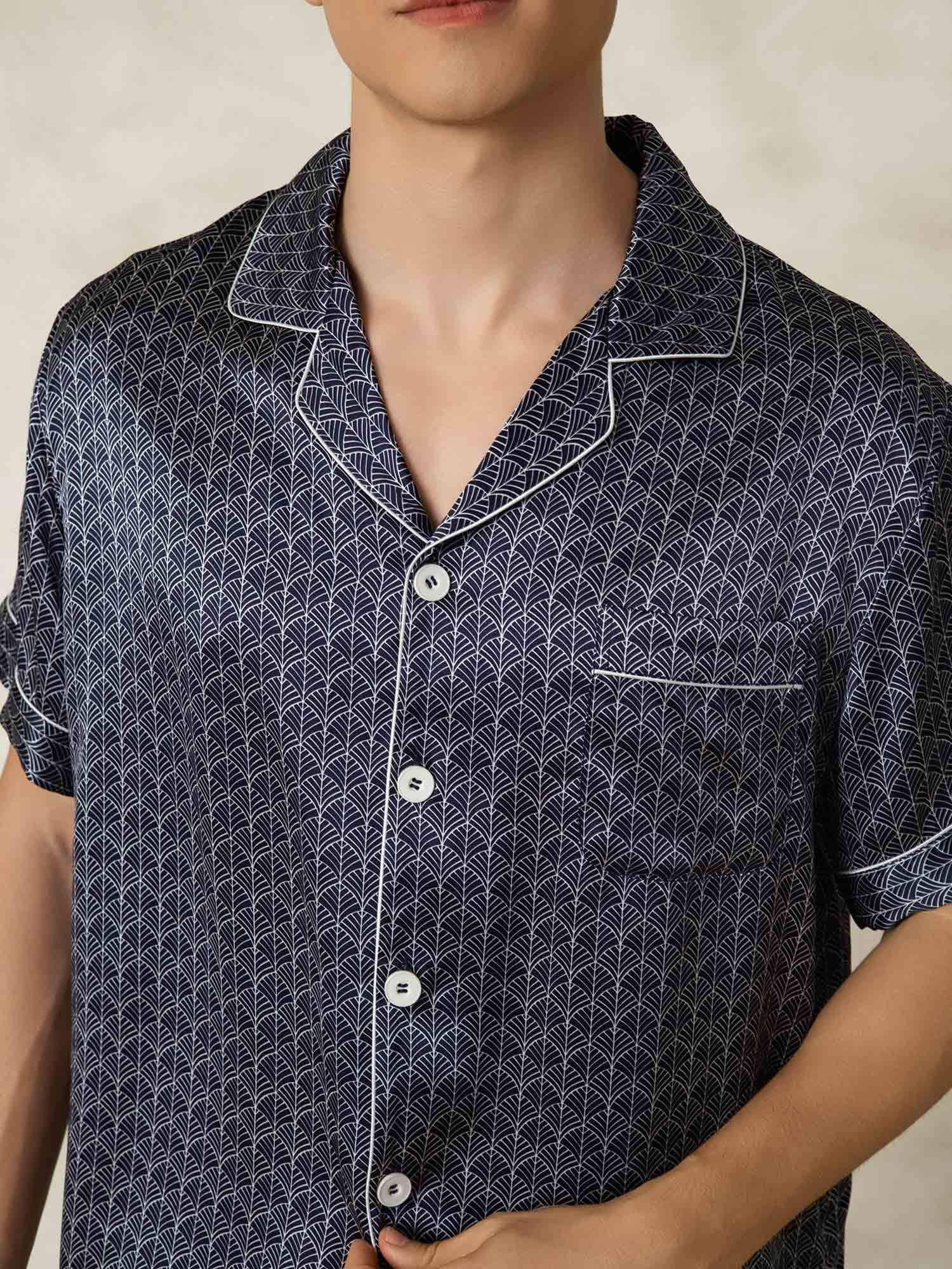 [MarineGinkgo] SilkSilky-NL Zijde Kraag Heren Pyjama Set 007