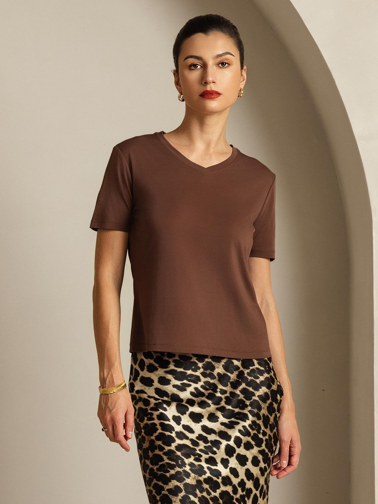 [Koffie] SilkSilky-NL Zijde Womens T-Shirt 001