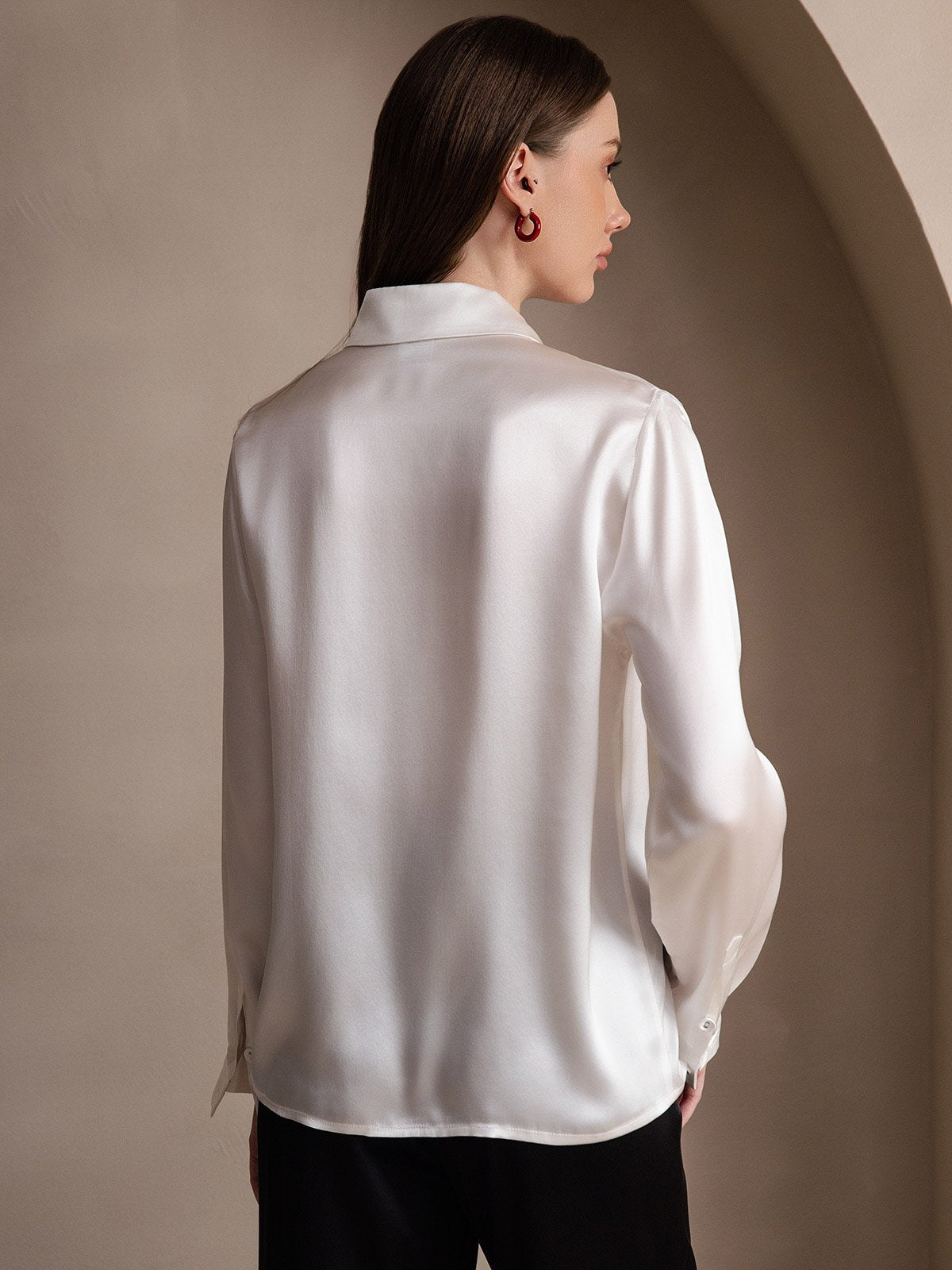 [Wit] SilkSilky-NL Long Sleeve Lapel Collar Dames Blouse 002