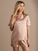 [Toscane] SilkSilky-NL Short Sleeve Lapel Collar Dames Pyjama Set 003