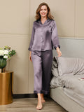 SilkSilky-NL Lange Mouw Revers Dames Pyjama Set PaarsGrijs 003