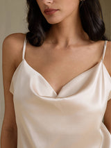 [Beige] SilkSilky-NL Spaghetti Strap Cowl Neck Cami-Top 004