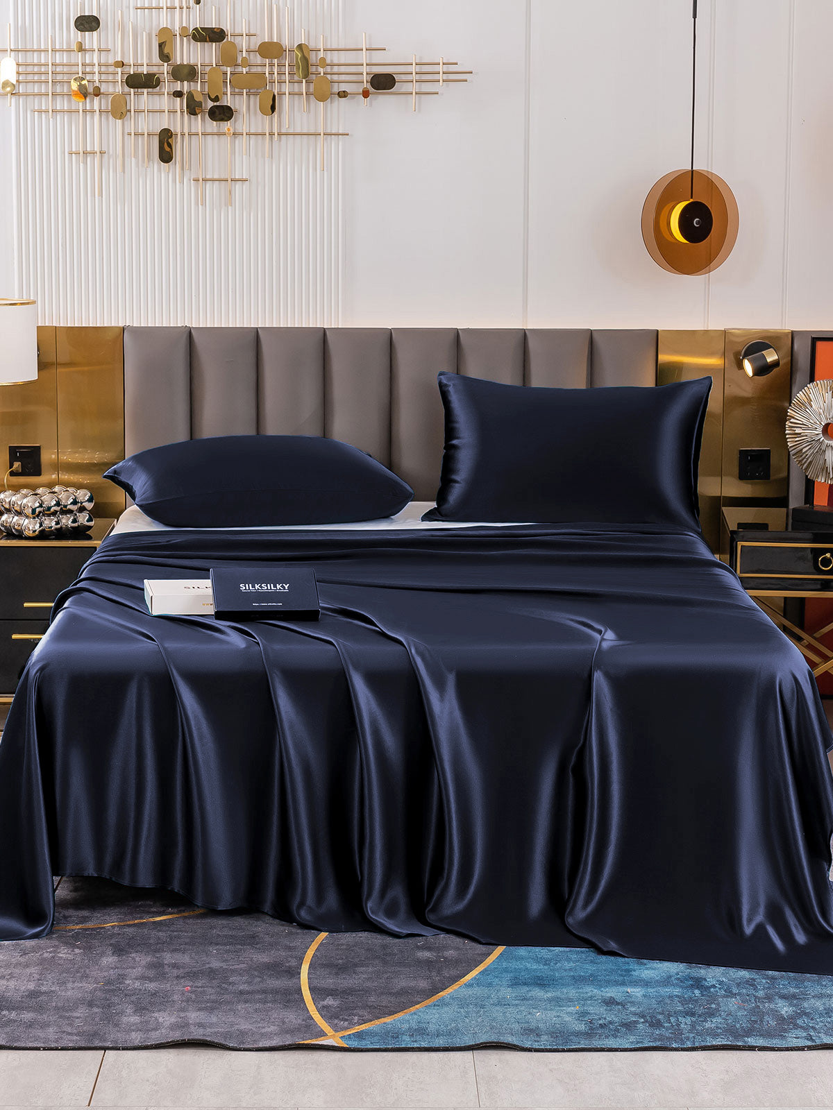 [Donkerblauw] SilkSilky-NL 19Momme Bedding Set 002