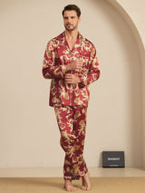 [Wijnrode Draak] SilkSilky-NL Long Sleeve Notch Collar Heren Pyjama Set 003