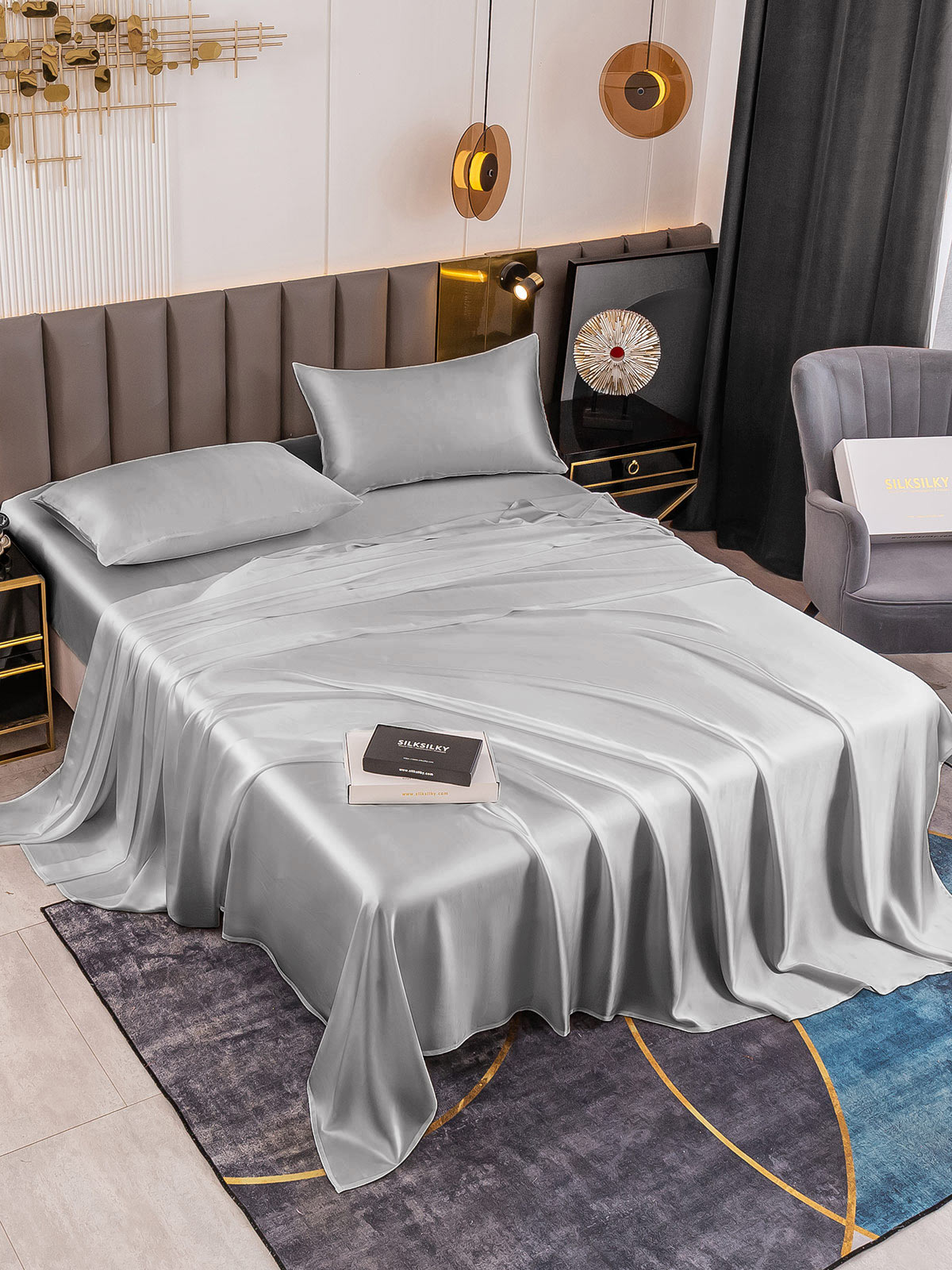 SilkSilky NL 19Momme Pure Silk Bedding Set Zilver 001