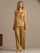 [Tan] SilkSilky-NL 19Momme Spaghetti Bandjes Diepe Ronde Hals Cami-Set 007
