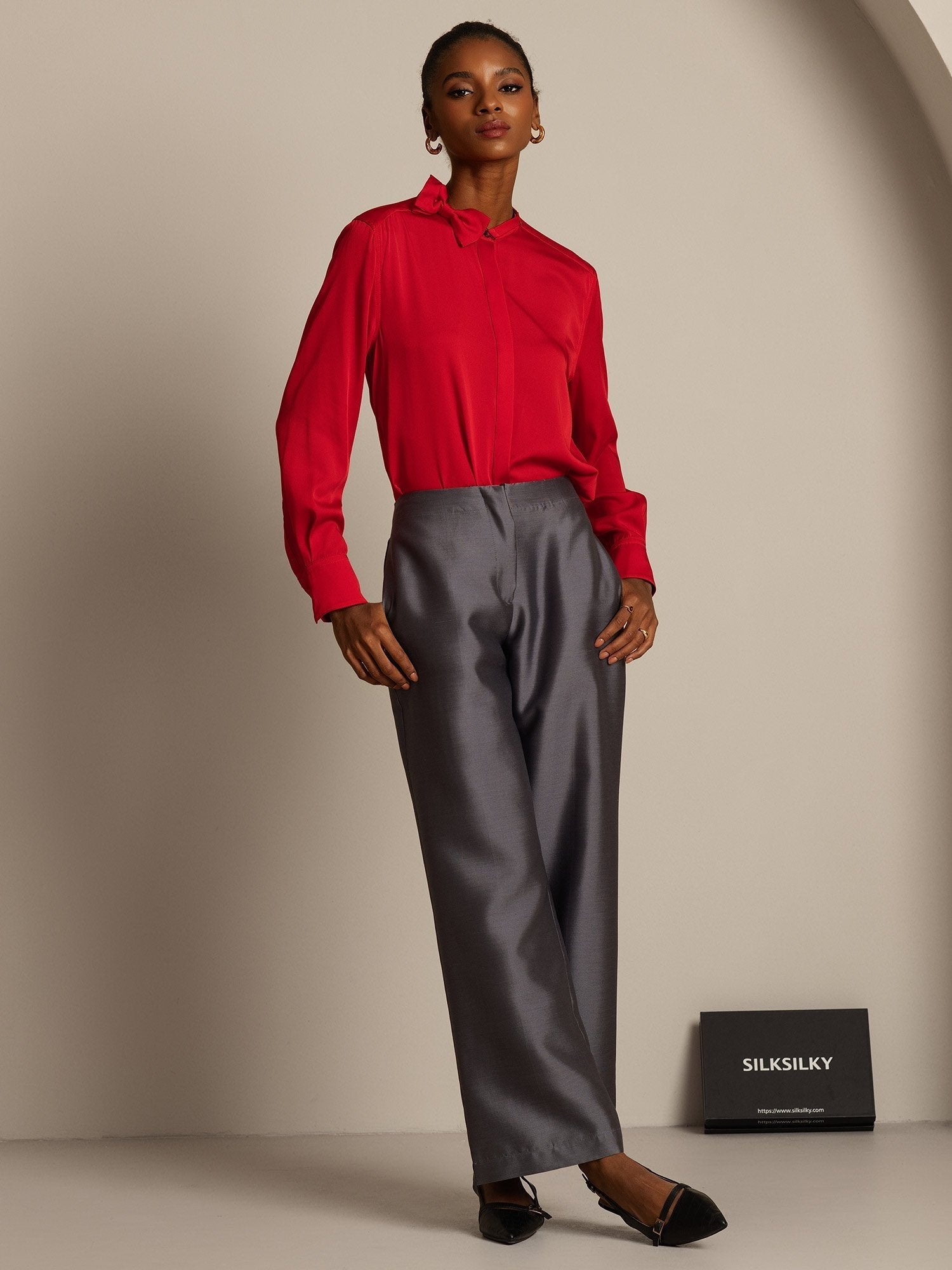 [Grijs] SilkSilky-NL 32Momme Silk-Wool Blend Womens Pants 007,