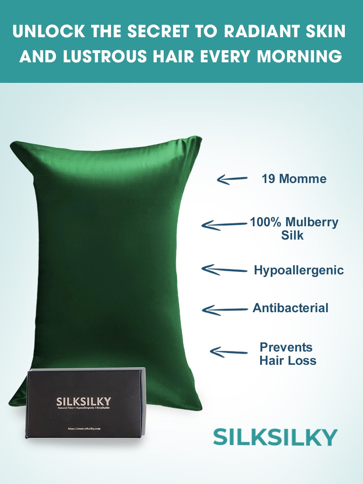 SilkSilky-NL 19Momme Pillowcase Donkergroen 002