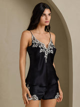 [Zwart] SilkSilky-NL Spaghetti Strap Split Cami-Set 005