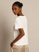 [Wit] SilkSilky-NL Korte Mouw Ronde Hals Dames T-Shirt 002