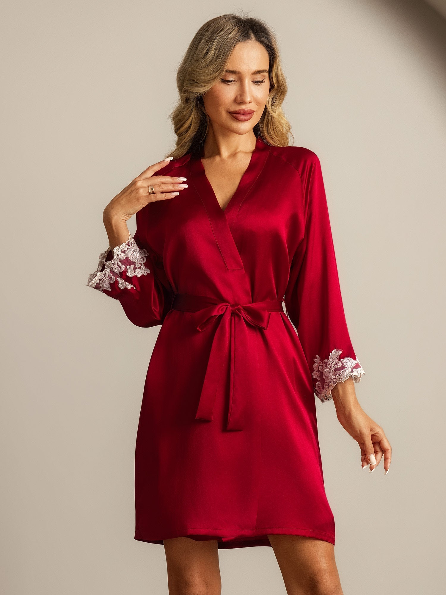 [Wijn] SilkSilky-NL Zijde Womens Robe 001,