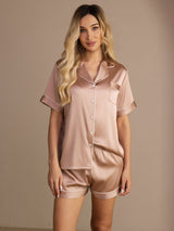 [Toscane] SilkSilky-NL Short Sleeve Lapel Collar Dames Pyjama Set 001