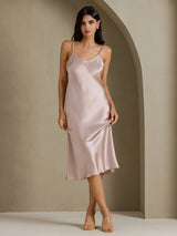 [Schaduwgrijs] SilkSilky-NL Spaghetti Strap V Neck Jurk 003