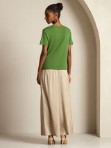 [Groen] SilkSilky-NL Short Sleeve V Neck Dames T-Shirt 002