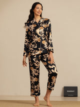 [Zwarte Draak] SilkSilky-NL Lange Mouw Notchkraag Dames Pyjama Set 001