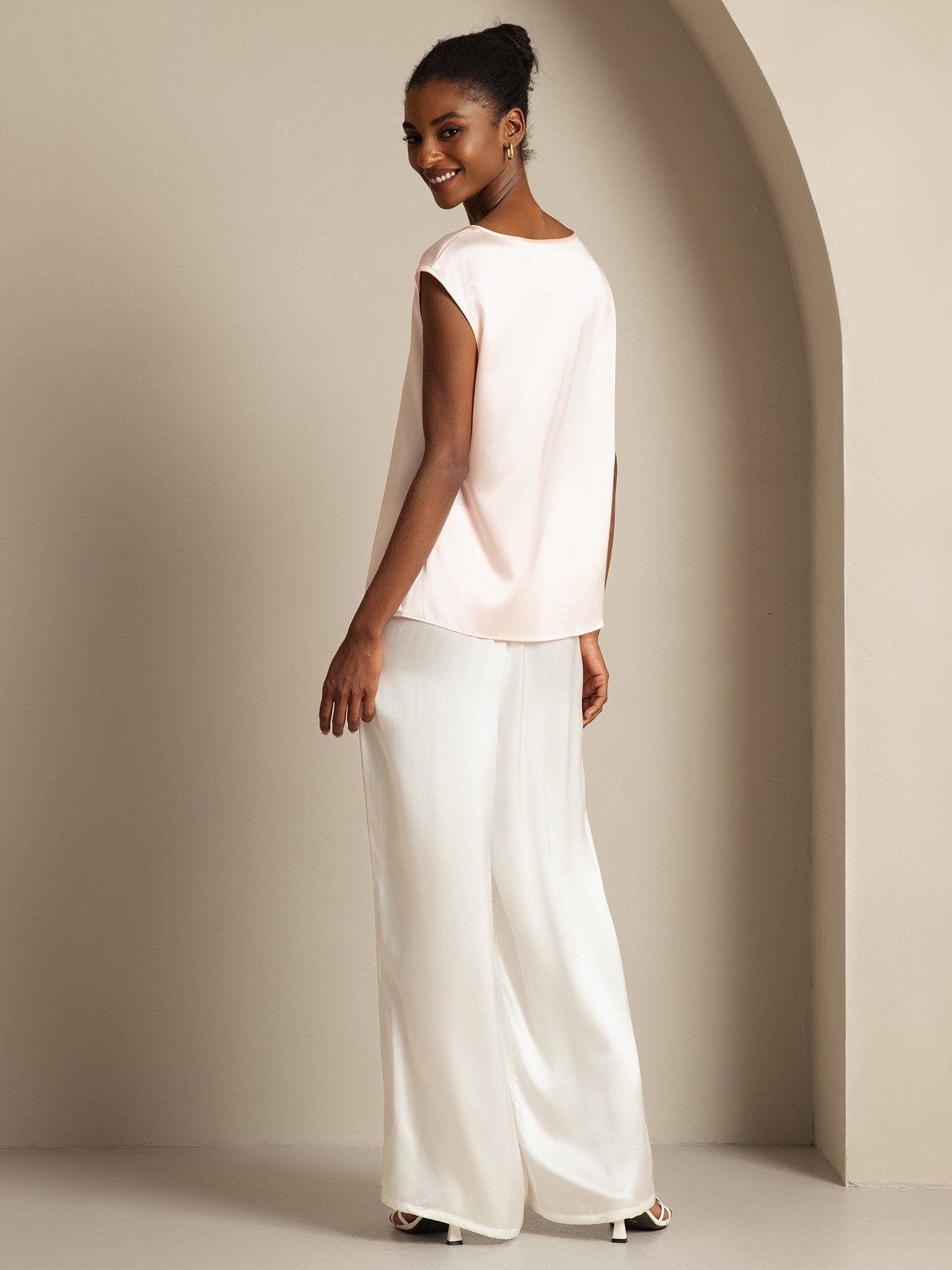 [Roze] SilkSilky-NL 19Momme Zijde Ronde Hals Dames T-Shirt 002,