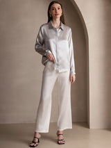 [Lichtgrijs] SilkSilky-NL Long Sleeve Lapel Collar Dames Blouse 006